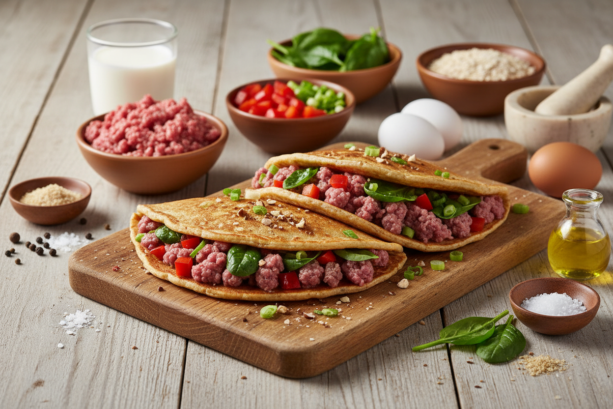 Pfannkuchen mit Gemüse-Hackfleisch-Füllung